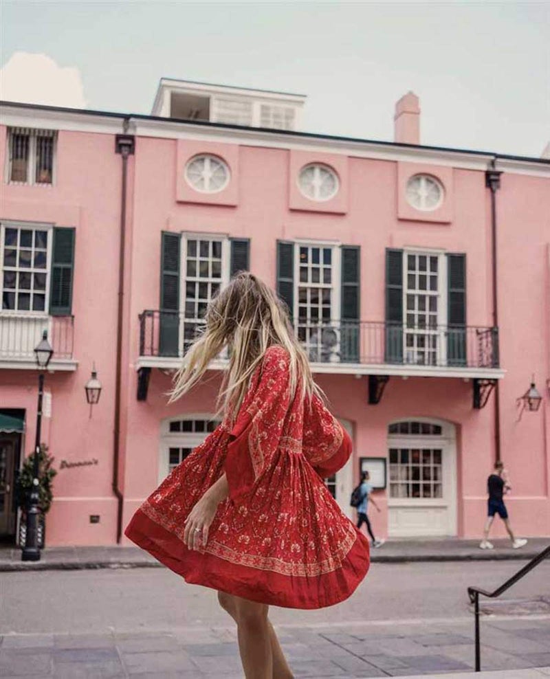 R.Vivimos Women's Summer Cotton Half Sleeve Casual Loose Bohemian Floral Tunic Dresses (XL, Red) - Image 2